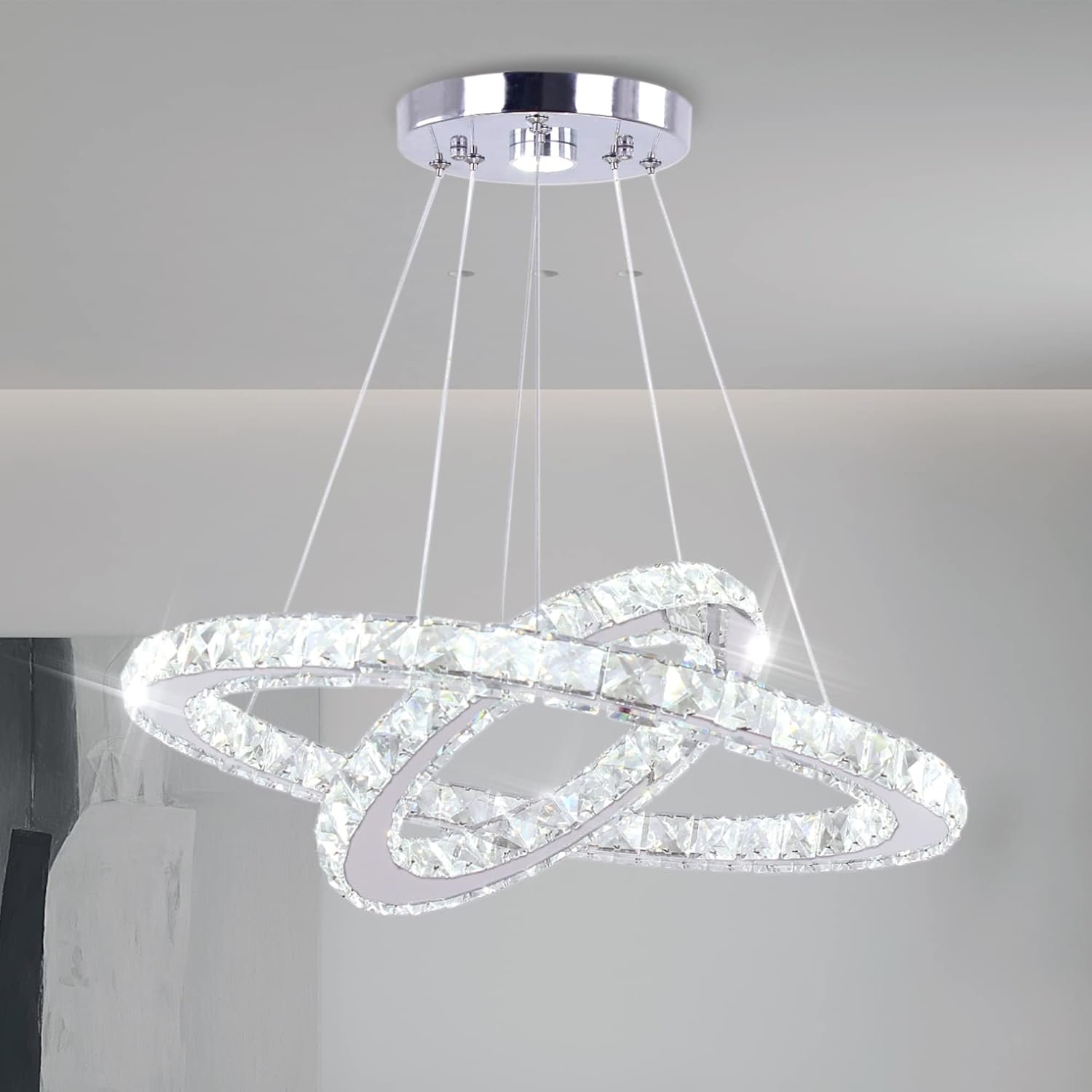 Modern LED Crystal Chandelier (Dimensions: 19.7 x 11.8 inches)