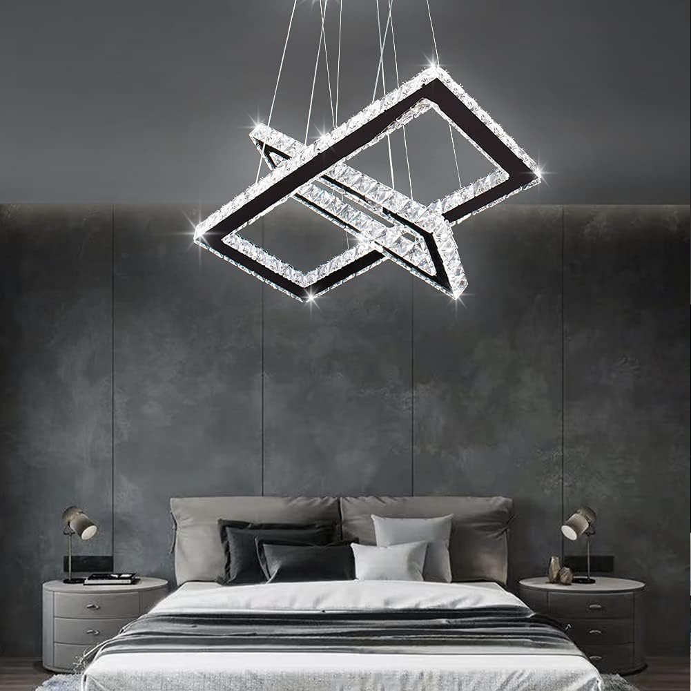 Modern Rectangular Double-Ring Crystal Chandelier - Image 2