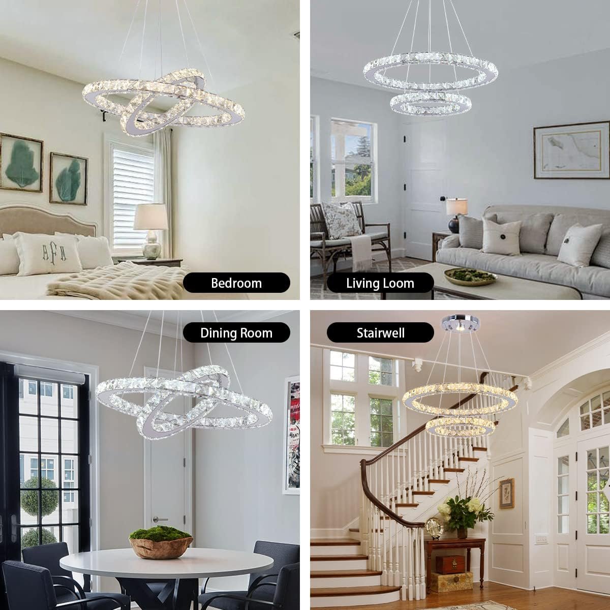 Modern LED Crystal Chandelier (Dimensions: 19.7 x 11.8 inches) - Image 2