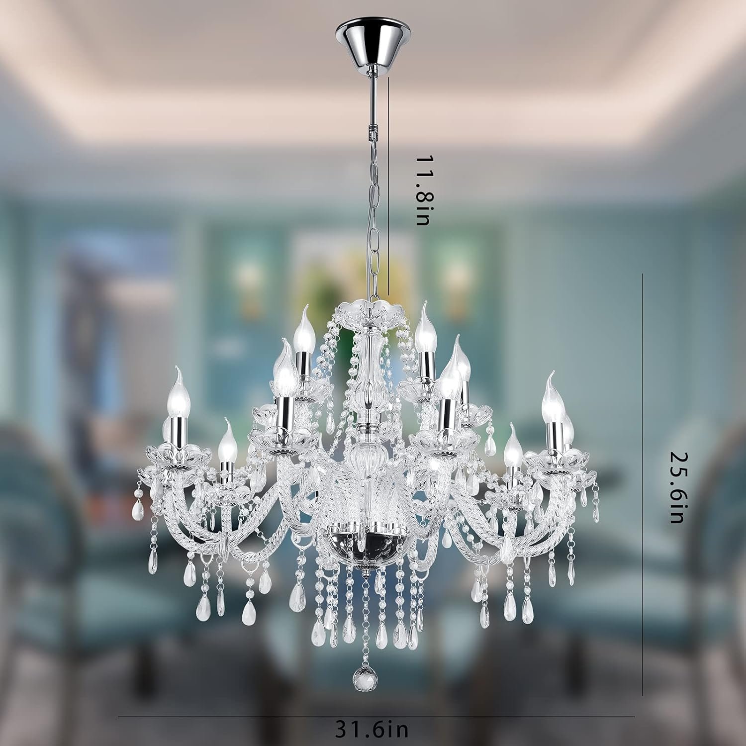 12-Head Modern Luxury Silver Crystal Candle Chandelier - Image 2