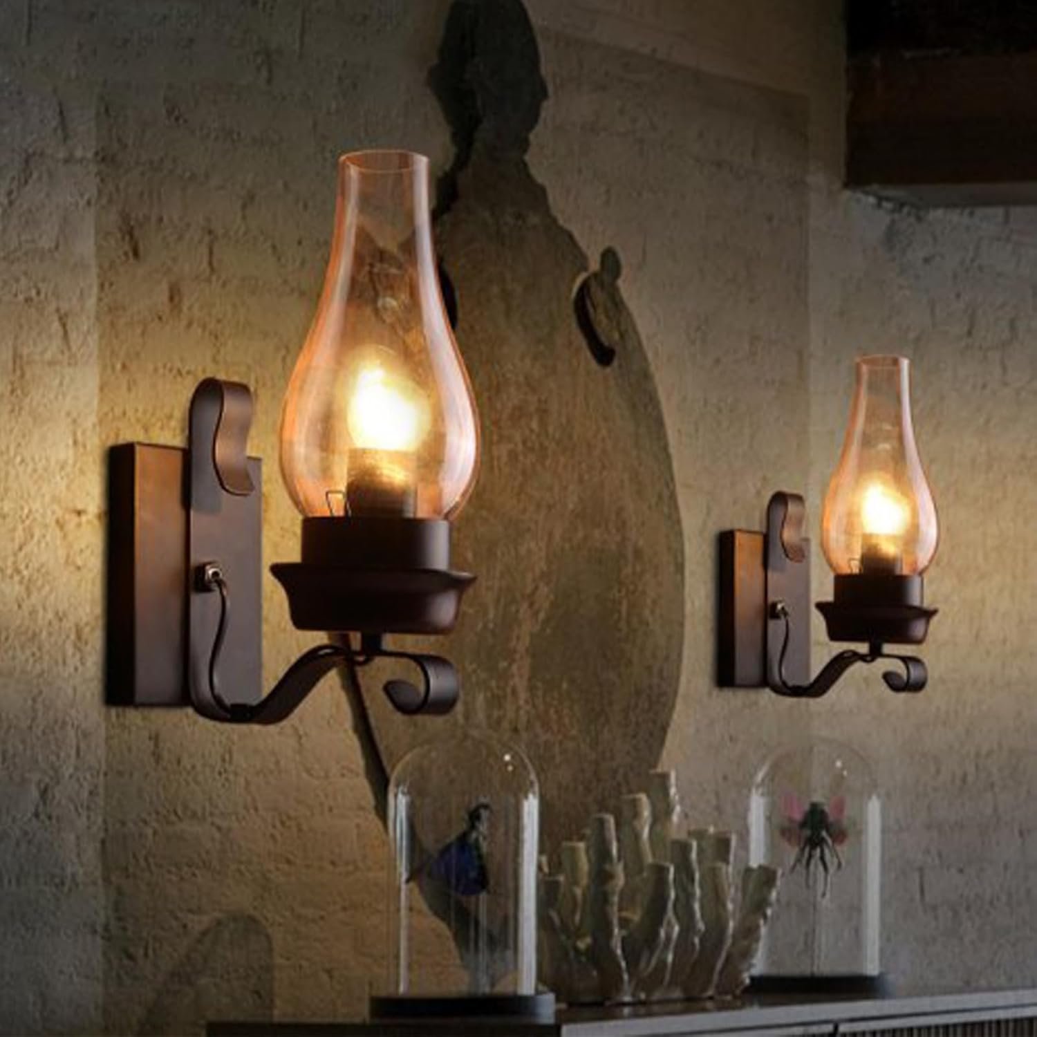 Country Farmhouse Style Wall Lamp (Two-Piece Set, Industrial Glass Design)
