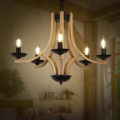 Rustic Wooden Farmhouse Style Chandelier (Modern Design)