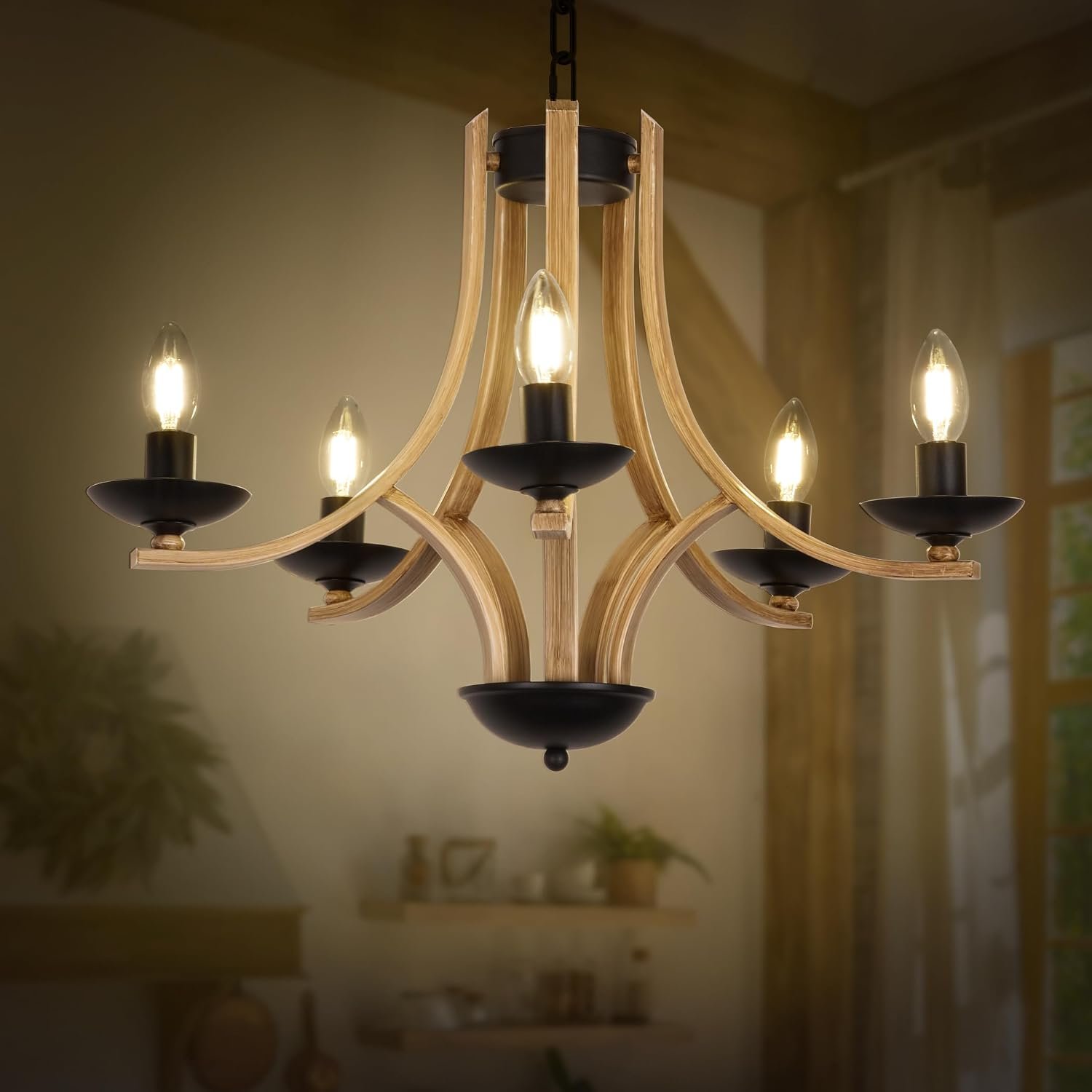 Rustic Wooden Farmhouse Style Chandelier (Modern Design)