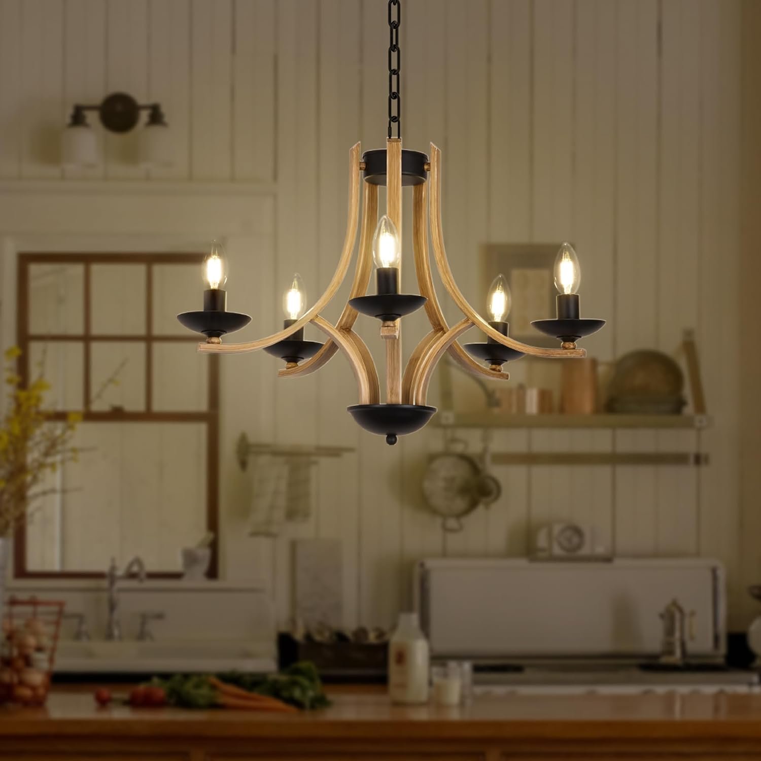 Rustic Wooden Farmhouse Style Chandelier (Modern Design) - Image 2
