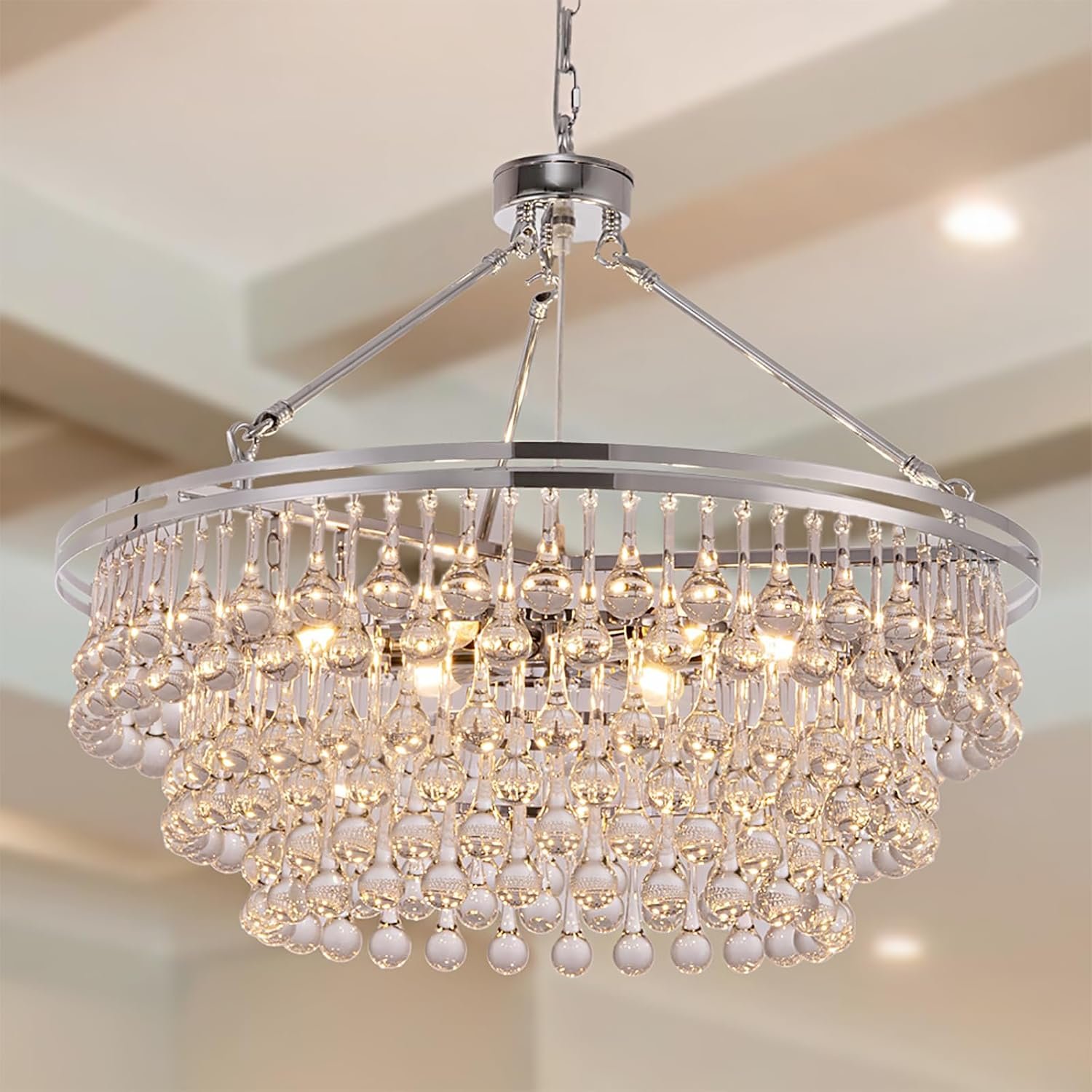 24-inch Modern 6-Head Three-Tier Chrome-Plated Crystal Chandelier