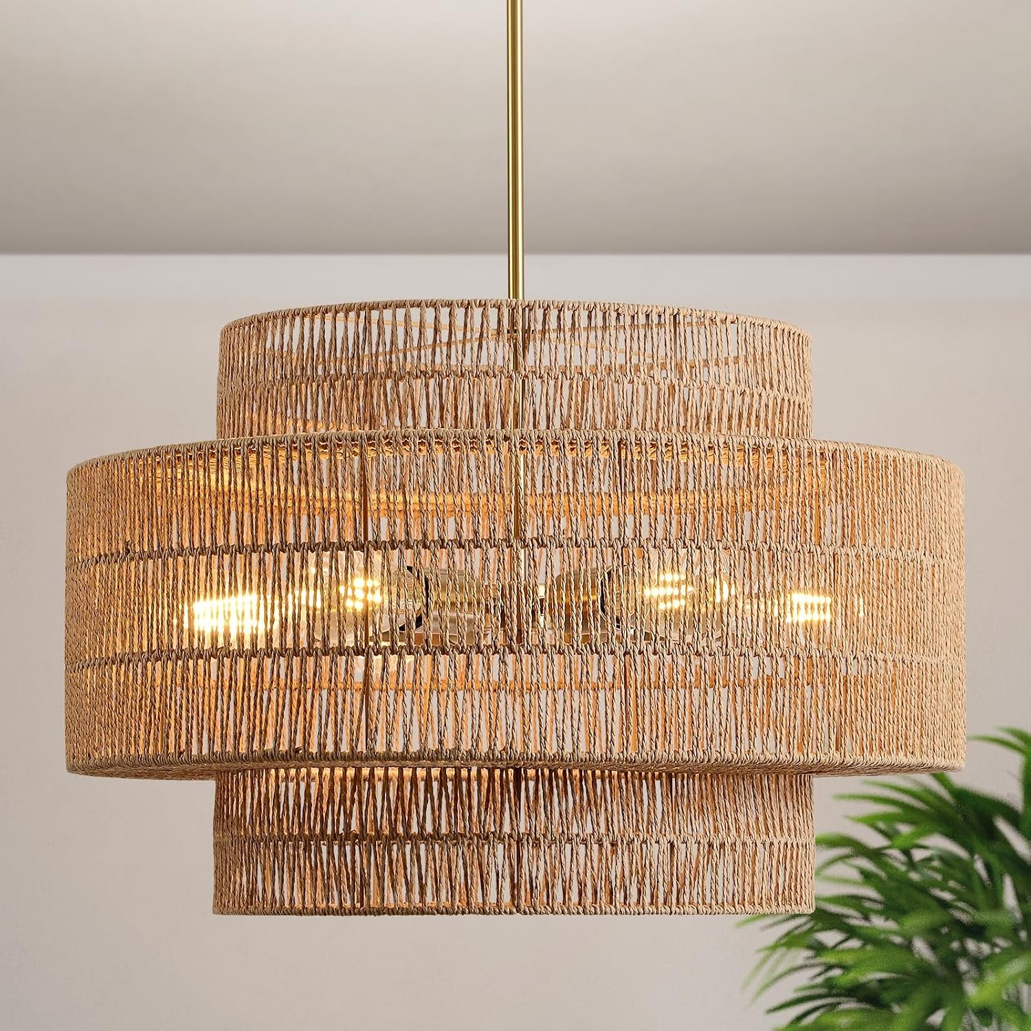 24-inch Large Bohemian Style Rattan Chandelier